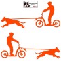 Homme pratiquant de la trottinette avec son chien - Autocollant CaniTrottinette - Stickers voiture - orange