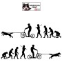 Evolution humaine avec en fin de chaîne un homme à trottinette tracté par son chien - Autocollant CaniTrottinette - noir