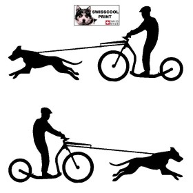 Homme pratiquant de la trottinette avec son chien (Dogscooter) - Autocollant CaniTrottinette - noir