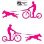 Homme pratiquant de la trottinette avec son chien (Dogscooter) - Autocollant CaniTrottinette - rose