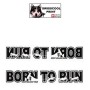 Autocollant lettrage BORN TO RUN avec Attelage chiens de traineau - Stickers voiture - chiens de sport - noir