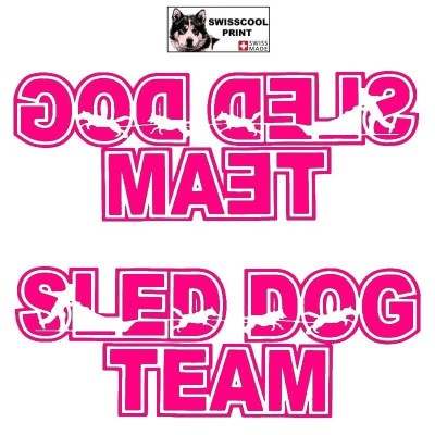 Autocollant lettrage SLED DOG TEAM avec Attelage chiens de traineau - Stickers voiture - chiens de sport - rose