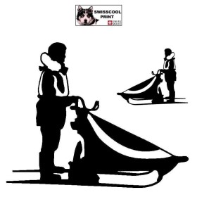 Autocollant Mushing - musher avec son traineau - Stickers voiture - chiens de sport - noir
