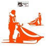 Autocollant Mushing - musher avec son traineau - Stickers voiture - chiens de sport - orange