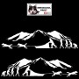 Autocollant Mushing avec attelage chien de traineau - Evolution humaine - paysage montagne- Stickers voiture - blanc