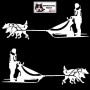 Autocollant Mushing - musher avec son traineau et son attelage de deux chiens - Stickers voiture - blanc