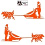 Autocollant Mushing - musher avec son traineau et son attelage de deux chiens - Stickers voiture - orange