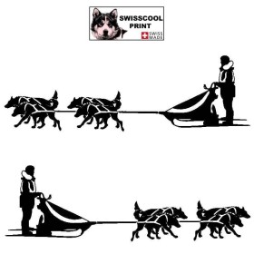 Autocollant Mushing - musher avec son traineau et son attelage de quatre chiens - Stickers voiture - noir