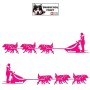 Autocollant Mushing - musher avec son traineau et son attelage de six chiens - Stickers voiture - rose