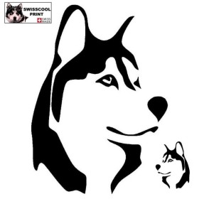 Autocollant illustrant une tête de husky - Vue de profil - Stickers voiture - chiens de sport et de traineau - noir
