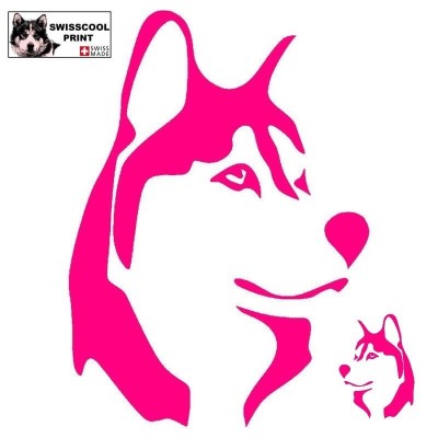 Autocollant illustrant une tête de husky - Vue de profil - Stickers voiture - chiens de sport et de traineau - rose