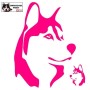 Autocollant illustrant une tête de husky - Vue de profil - Stickers voiture - chiens de sport et de traineau - rose