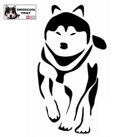 Autocollant chien husky en mouvement - Vue de face - Stickers voiture - chiens de sport et de traineau - noir