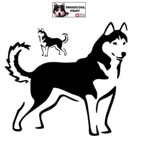 Autocollant chien husky debout - Vue de profil - Stickers voiture - chiens de sport et de traineau - noir