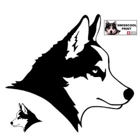 Autocollant illustrant une tête de husky - Vue de profil - Stickers voiture - chiens de sport et de traineau - noir