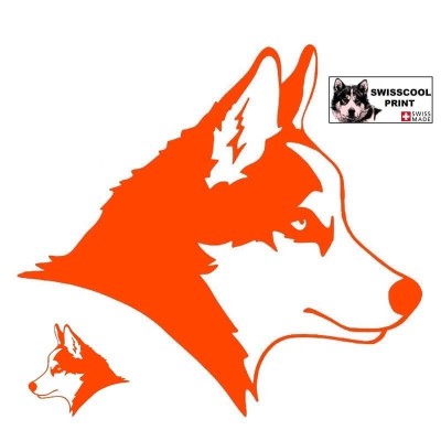 Autocollant illustrant une tête de husky - Vue de profil - Stickers voiture - chiens de sport et de traineau - orange