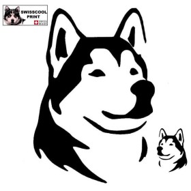 Autocollant illustrant une tête de malamute - Vue de profil - Stickers voiture - chiens de sport et de traineau - noir