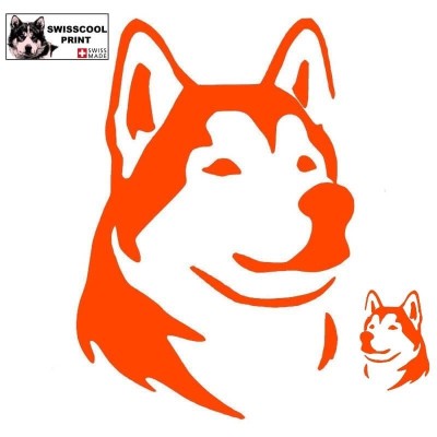 Autocollant illustrant une tête de malamute - Vue de profil - Stickers voiture - chiens de sport et de traineau - orange