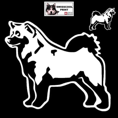 Autocollant chien malamute debout - Vue de profil - Stickers voiture - chiens de sport et de traineau - blanc