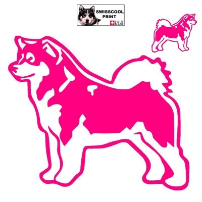 Autocollant chien malamute debout - Vue de profil - Stickers voiture - chiens de sport et de traineau - rose