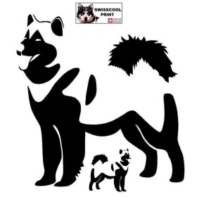 Autocollant chien malamute debout - Vue de profil - Stickers voiture - chiens de sport et de traineau - noir