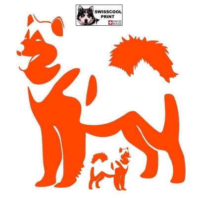 Autocollant chien malamute debout - Vue de profil - Stickers voiture - chiens de sport et de traineau - orange