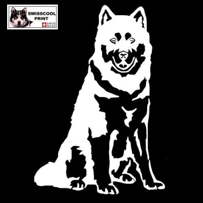 Autocollant chien malamute debout - Vue de face - Stickers voiture - chiens de sport et de traineau - blanc