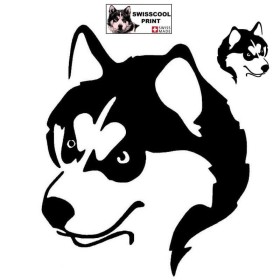 Autocollant illustrant une tête de malamute - Vue de profil - Stickers voiture - chiens de sport et de traineau - noir