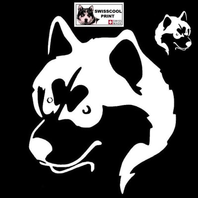 Autocollant illustrant une tête de malamute - Vue de profil - Stickers voiture - chiens de sport et de traineau - blanc