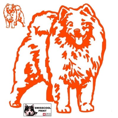 Autocollant chien samoyède debout - Vue de profil - Stickers voiture - chiens de sport et de traineau - orange