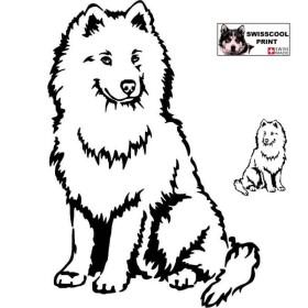 Autocollant chien samoyède debout - Vue de face - Stickers voiture - chiens de sport et de traineau - noir