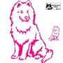 Autocollant chien samoyède debout - Vue de face - Stickers voiture - chiens de sport et de traineau - rose