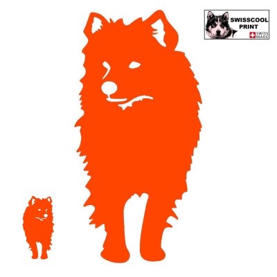 Autocollant chien samoyède debout - Silhouette - Stickers voiture - chiens de sport et de traineau - orange