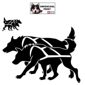 Autocollant chiens nordiques avec harnais - Stickers voiture - chiens de traineau - noir