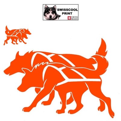 Autocollant chiens nordiques avec harnais - Stickers voiture - chiens de traineau - orange