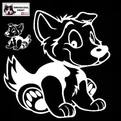 Autocollant chiot nordique  - Stickers voiture - chiens de traineau - blanc