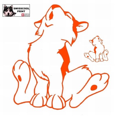 Autocollant chiot nordique hurlant à la lune  - Stickers voiture - chiens de traineau - orange