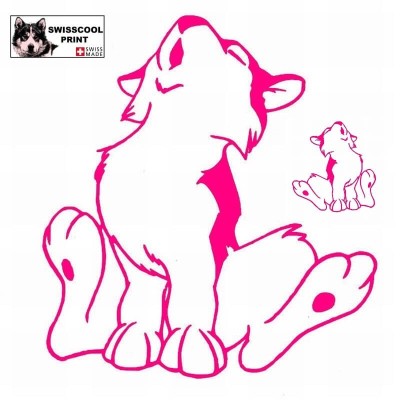 Autocollant chiot nordique hurlant à la lune  - Stickers voiture - chiens de traineau - rose