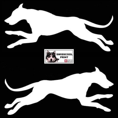 Autocollant chiens de traineau moderne - Vue de profil - alaskan husky, eurohound, greyster, ESD - sticker voiture - blanc