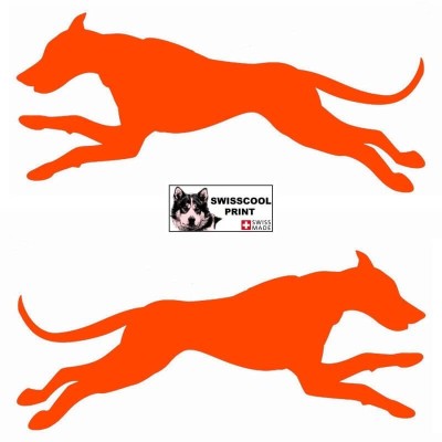 Autocollant chiens de traineau moderne - Vue de profil - alaskan husky, eurohound, greyster, ESD - sticker voiture - orange