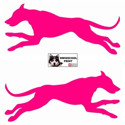 Autocollant chiens de traineau moderne - Vue de profil - alaskan husky, eurohound, greyster, ESD - sticker voiture - rose
