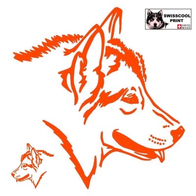 Autocollant illustrant une tête de Loup - Vue de profil - Loup Totem - Stickers voiture - orange