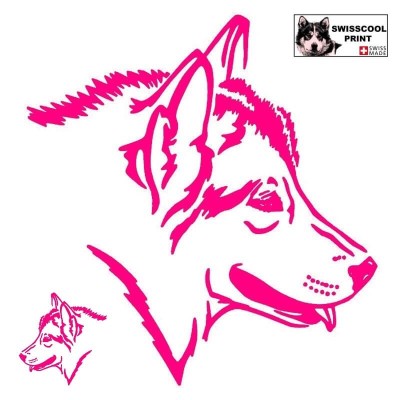 Autocollant illustrant une tête de Loup - Vue de profil - Loup Totem - Stickers voiture - rose
