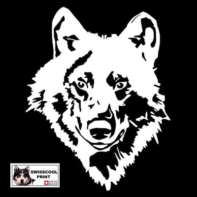 Autocollant illustrant une tête de Loup - Vue de face - Loup Spirituel - Stickers voiture - blanc