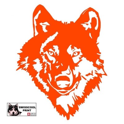 Autocollant illustrant une tête de Loup - Vue de face - Loup Spirituel - Stickers voiture - orange