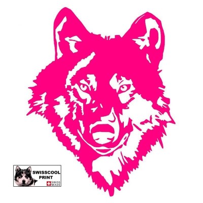 Autocollant illustrant une tête de Loup - Vue de face - Loup Spirituel - Stickers voiture - rose