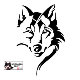 Autocollant illustrant une tête de Loup - Vue de face - Loup Tribal - Stickers voiture - noir