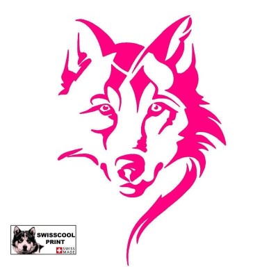Autocollant illustrant une tête de Loup - Vue de face - Loup Tribal - Stickers voiture - rose