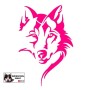 Autocollant illustrant une tête de Loup - Vue de face - Loup Tribal - Stickers voiture - rose