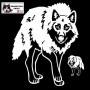 Autocollant illustrant un Loup qui avance vers nous tel un Loup Prédateur - Vue de face - Stickers voiture - blanc